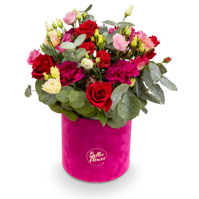 Flower box with roses and carnations